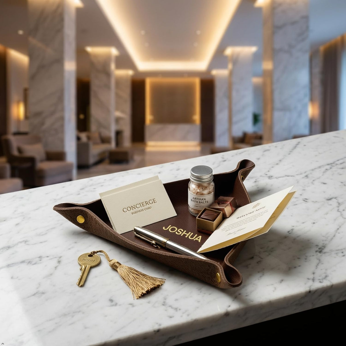 Personalized Full Grain Leather Travel Valet Tray