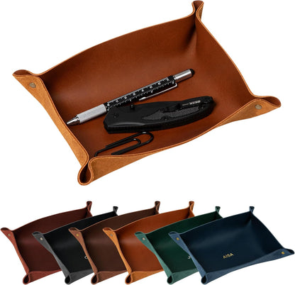 Personalized Full Grain Leather Travel Valet Tray