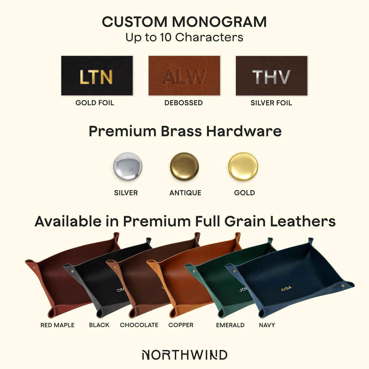 Personalized Full Grain Leather Travel Valet Tray