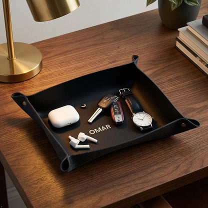 Personalized Full Grain Leather Travel Valet Tray
