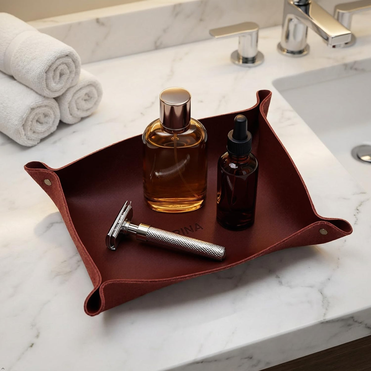 Personalized Full Grain Leather Travel Valet Tray