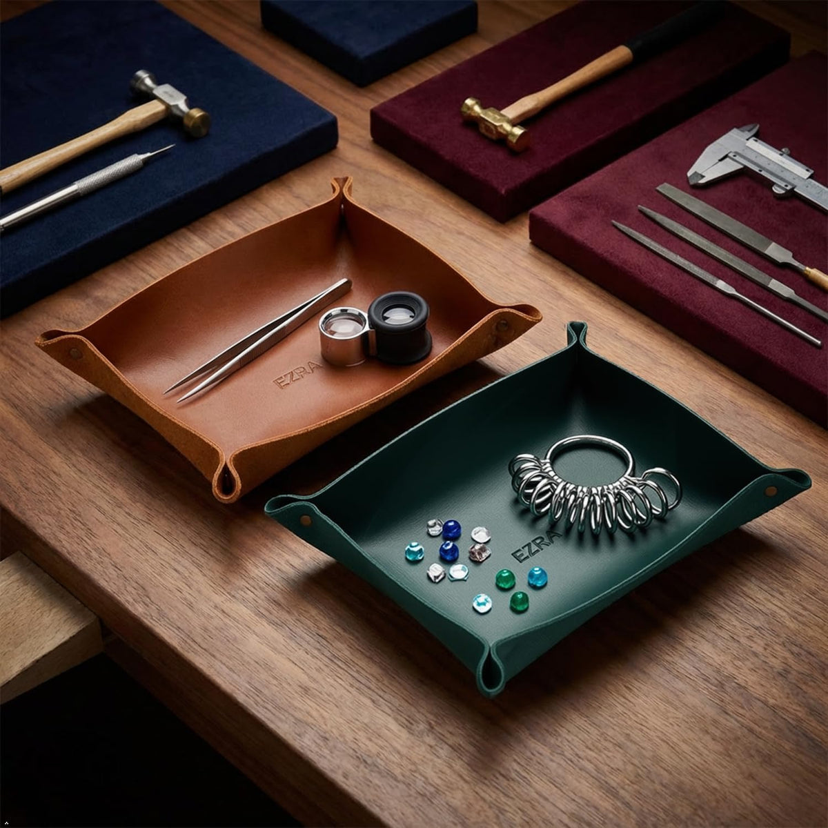 Personalized Full Grain Leather Travel Valet Tray