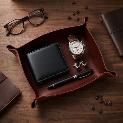 Personalized Full Grain Leather Travel Valet Tray