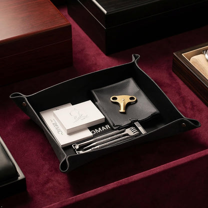 Personalized Full Grain Leather Travel Valet Tray