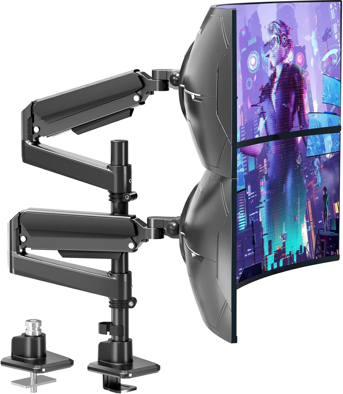 Dual Monitor Stand Fits 49 45 42 40 39 34 32 Inch Screens, Heavy Duty Dual Monitor Arm Holds 7.7-44 lbs, Vertical Stacked Monitors Mount, Full Motion, Height Adjustable, VESA Mount