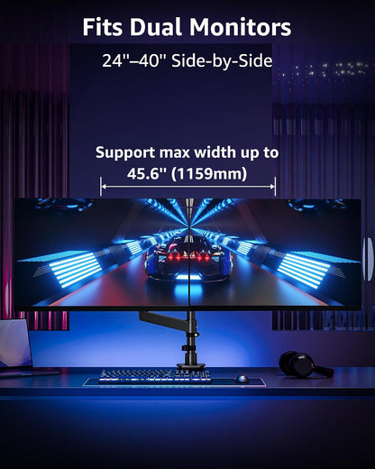 Dual Monitor Stand Fits 49 45 42 40 39 34 32 Inch Screens, Heavy Duty Dual Monitor Arm Holds 7.7-44 lbs, Vertical Stacked Monitors Mount, Full Motion, Height Adjustable, VESA Mount