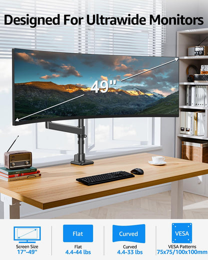 Dual Monitor Stand Fits 49 45 42 40 39 34 32 Inch Screens, Heavy Duty Dual Monitor Arm Holds 7.7-44 lbs, Vertical Stacked Monitors Mount, Full Motion, Height Adjustable, VESA Mount