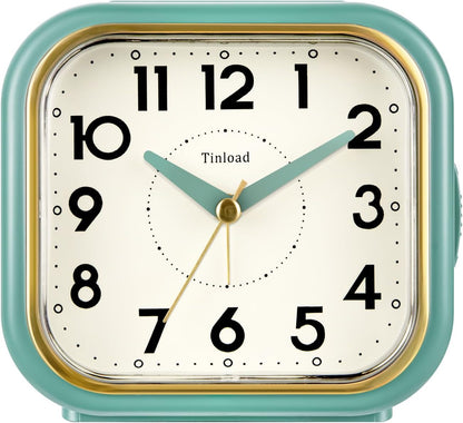 4.3" Vintage Retro Analog Alarm Clock, Super Silent Non Ticking Clock with Manual Light, Snooze, Battery Operated, Simply Design, for Living Room, Bedroom, Bedside, Desk(Green-V2)