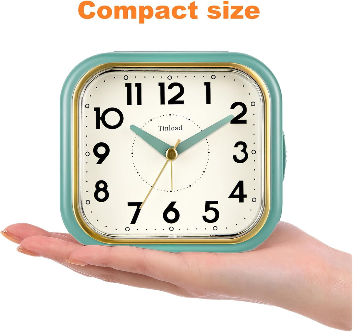 4.3" Vintage Retro Analog Alarm Clock, Super Silent Non Ticking Clock with Manual Light, Snooze, Battery Operated, Simply Design, for Living Room, Bedroom, Bedside, Desk(Green-V2)