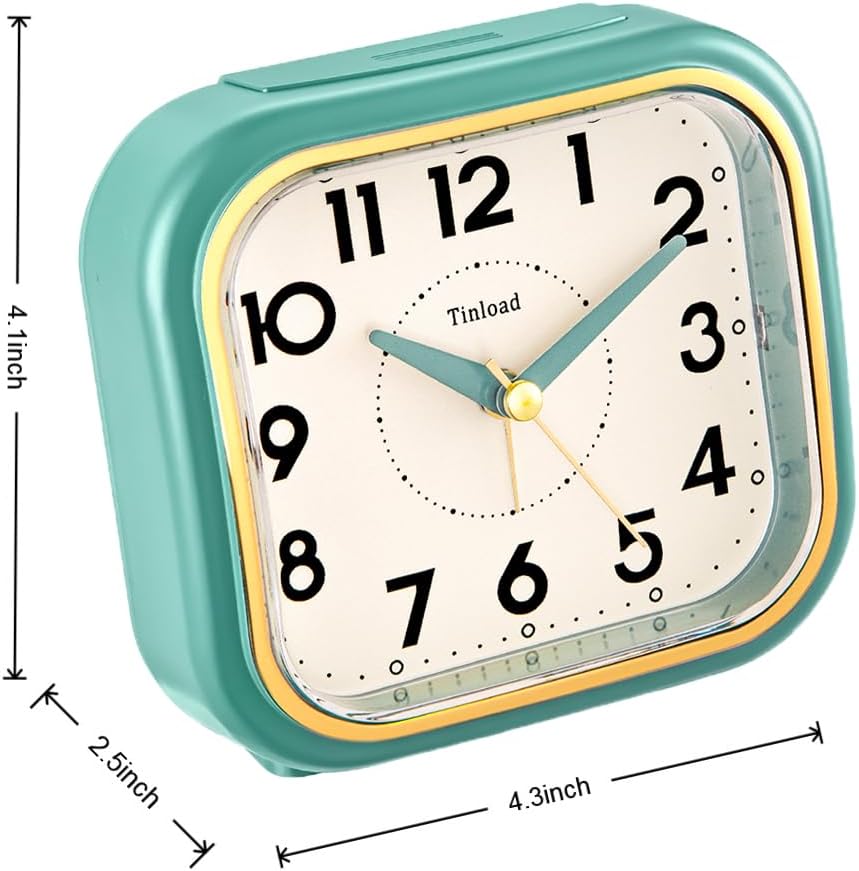 4.3" Vintage Retro Analog Alarm Clock, Super Silent Non Ticking Clock with Manual Light, Snooze, Battery Operated, Simply Design, for Living Room, Bedroom, Bedside, Desk(Green-V2)