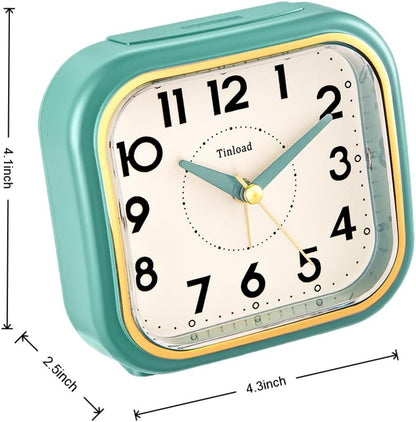4.3" Vintage Retro Analog Alarm Clock, Super Silent Non Ticking Clock with Manual Light, Snooze, Battery Operated, Simply Design, for Living Room, Bedroom, Bedside, Desk(Green-V2)