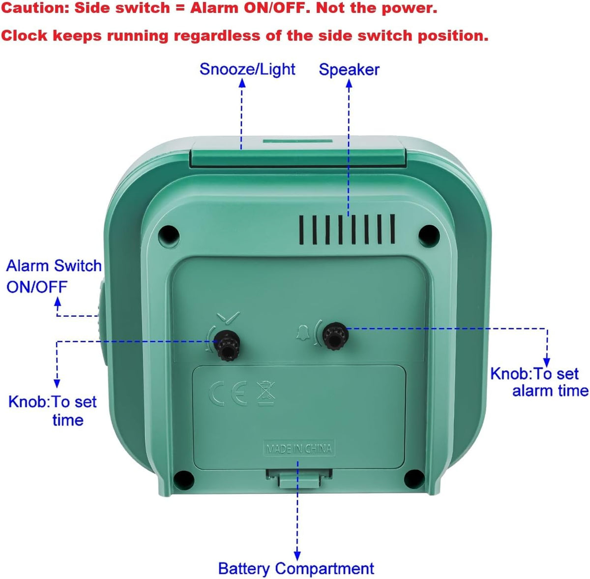 4.3" Vintage Retro Analog Alarm Clock, Super Silent Non Ticking Clock with Manual Light, Snooze, Battery Operated, Simply Design, for Living Room, Bedroom, Bedside, Desk(Green-V2)