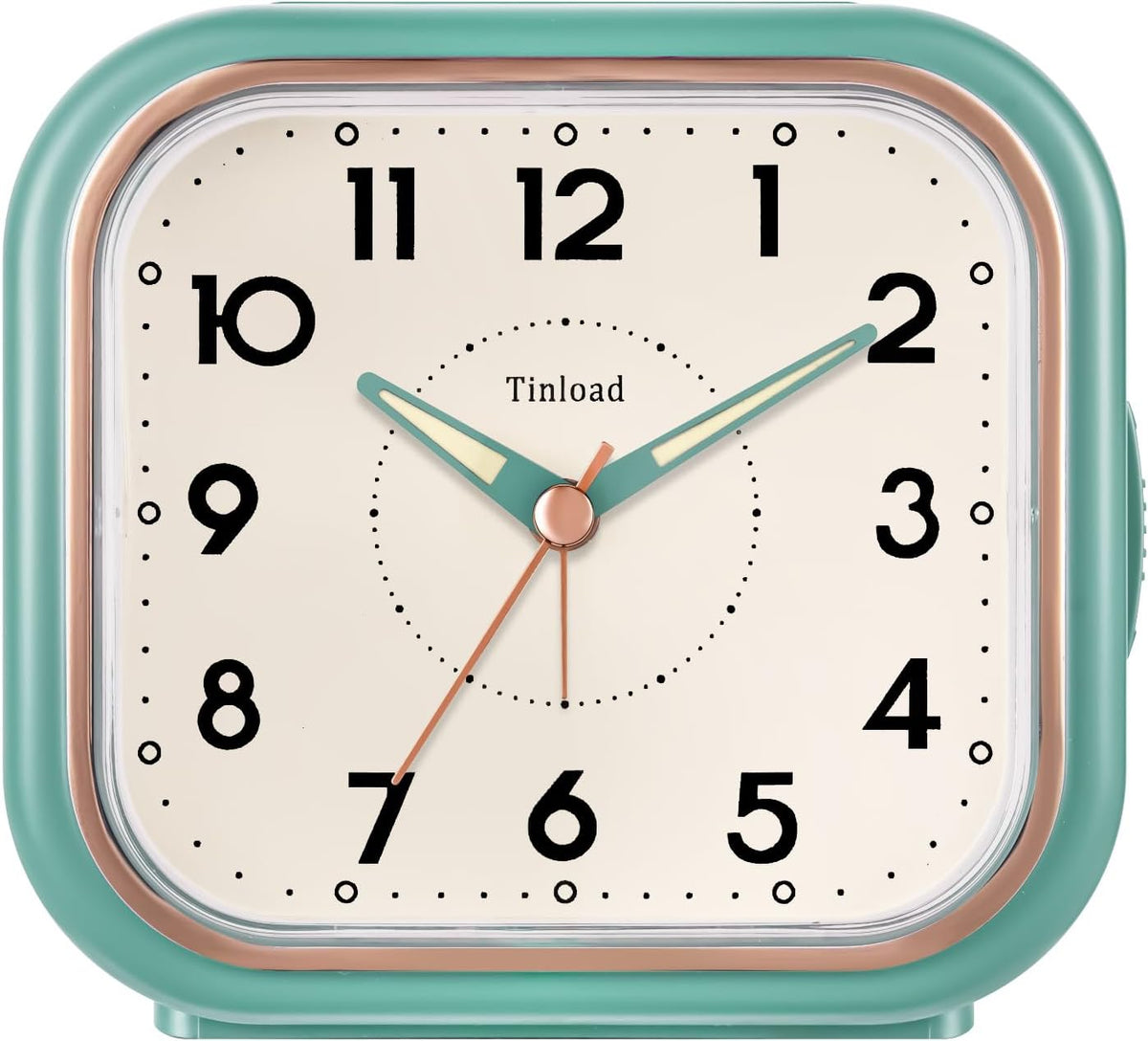 4.3" Vintage Retro Analog Alarm Clock, Super Silent Non Ticking Clock with Manual Light, Snooze, Battery Operated, Simply Design, for Living Room, Bedroom, Bedside, Desk(Green-V2)