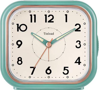 4.3" Vintage Retro Analog Alarm Clock, Super Silent Non Ticking Clock with Manual Light, Snooze, Battery Operated, Simply Design, for Living Room, Bedroom, Bedside, Desk(Green-V2)