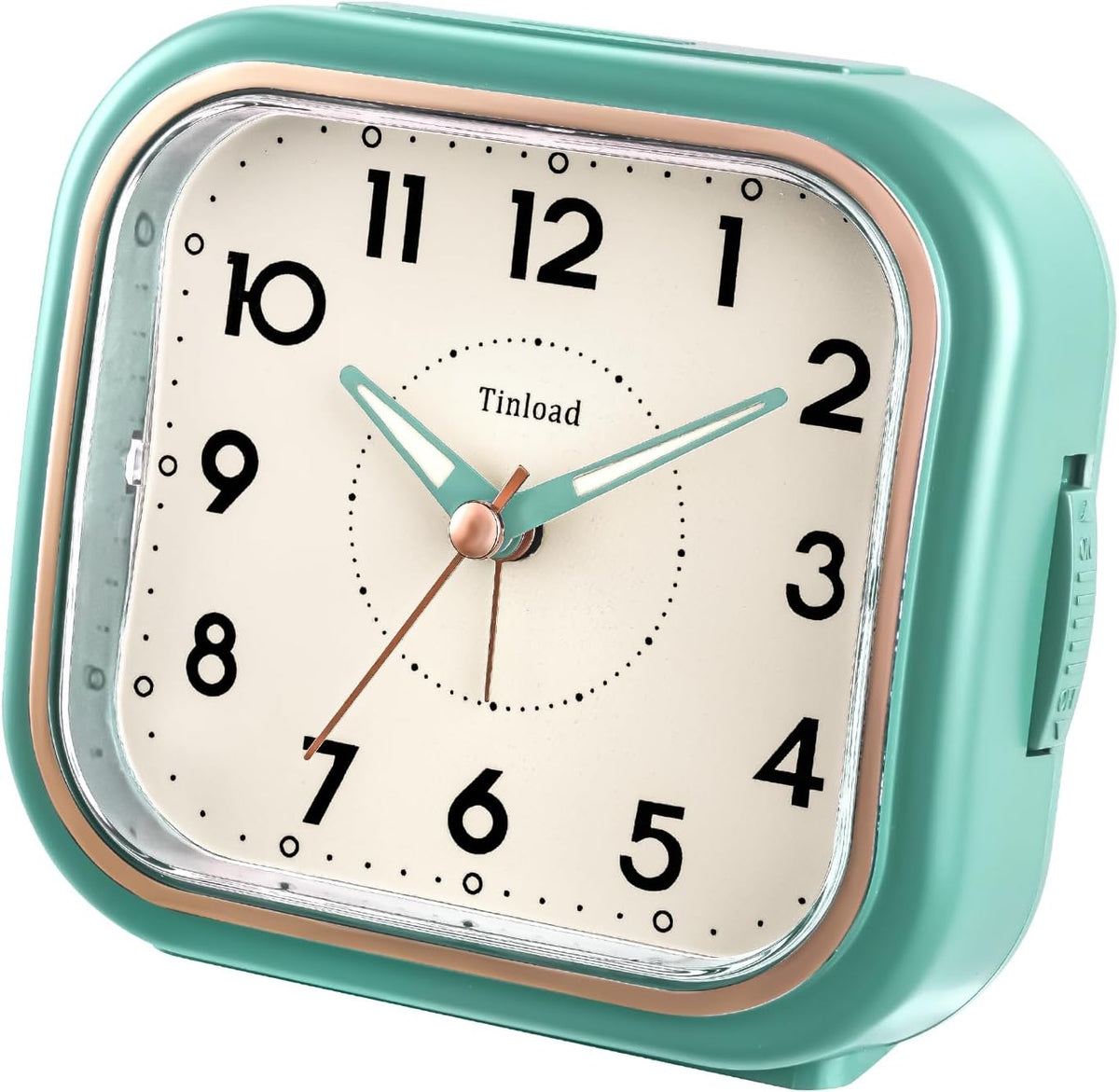 4.3" Vintage Retro Analog Alarm Clock, Super Silent Non Ticking Clock with Manual Light, Snooze, Battery Operated, Simply Design, for Living Room, Bedroom, Bedside, Desk(Green-V2)