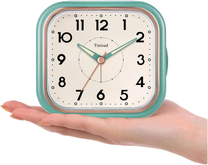 4.3" Vintage Retro Analog Alarm Clock, Super Silent Non Ticking Clock with Manual Light, Snooze, Battery Operated, Simply Design, for Living Room, Bedroom, Bedside, Desk(Green-V2)