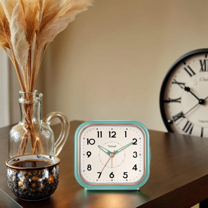 4.3" Vintage Retro Analog Alarm Clock, Super Silent Non Ticking Clock with Manual Light, Snooze, Battery Operated, Simply Design, for Living Room, Bedroom, Bedside, Desk(Green-V2)