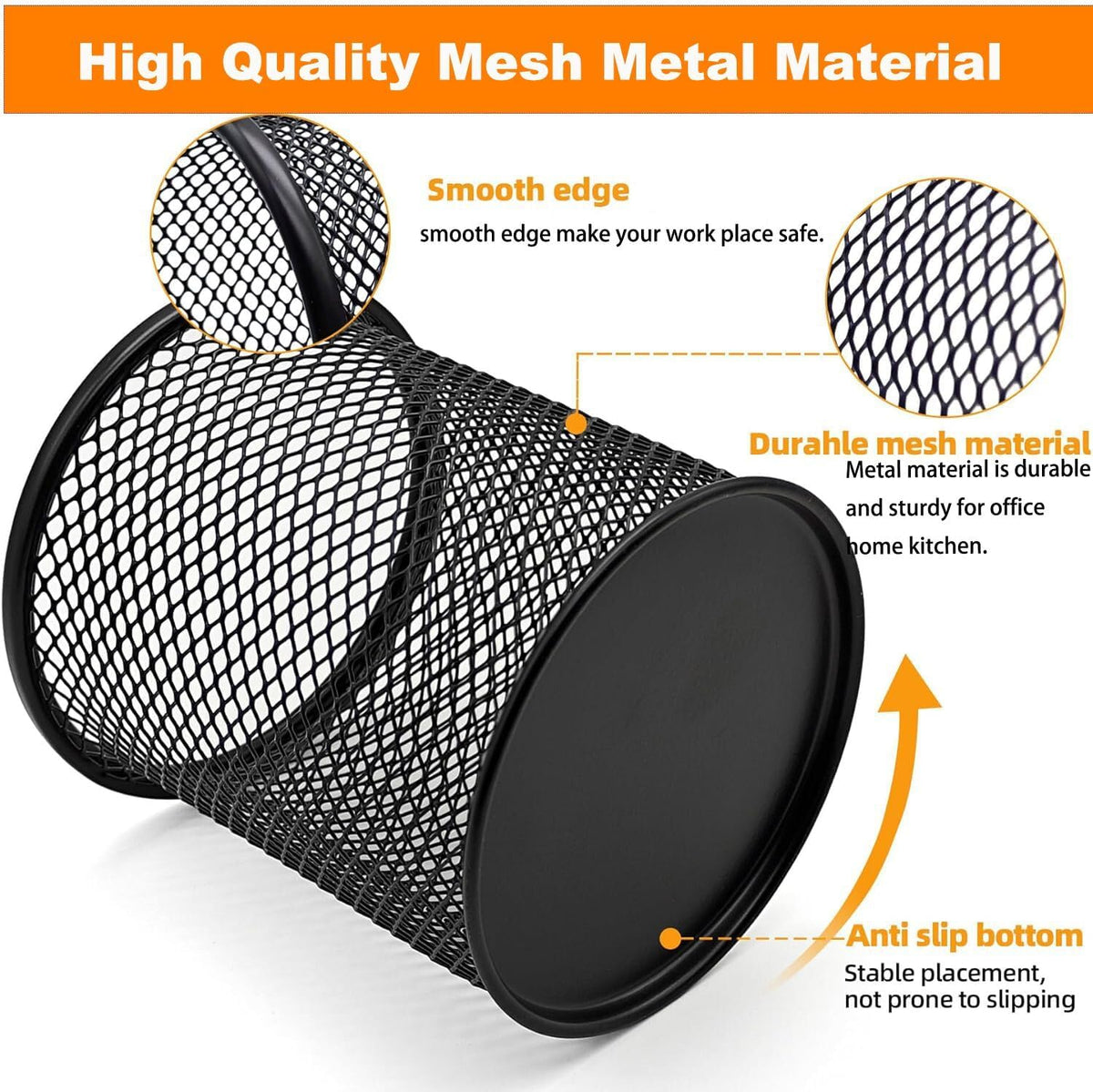 Pen Holder Pencil Holder Mesh Metal Pen Cup Holder Pencil Cup Holder for Desk Office Home Pen Organizer Black