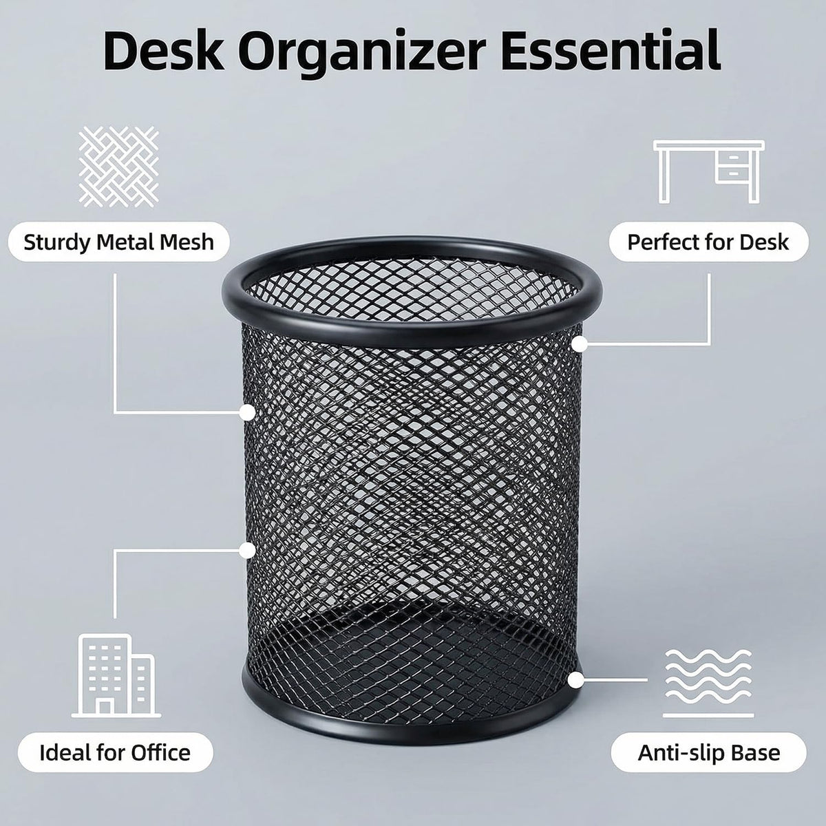 Pen Holder Pencil Holder Mesh Metal Pen Cup Holder Pencil Cup Holder for Desk Office Home Pen Organizer Black