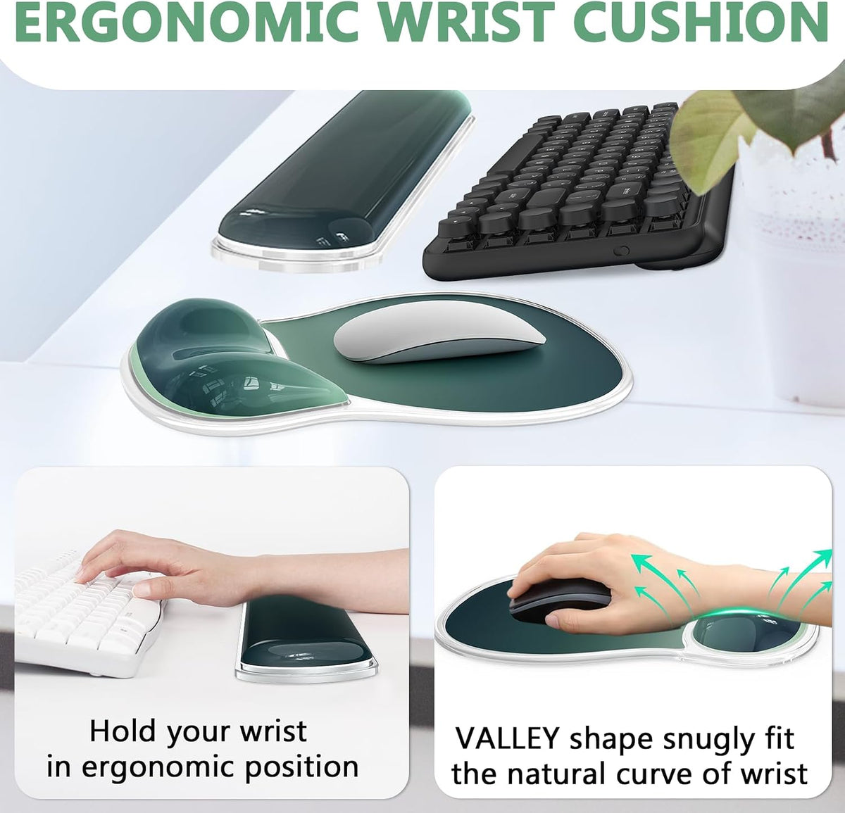 AKIT Ergonomic Mouse Pad and Keyboard Wrist Rest Set, Gel Mousepad, Green