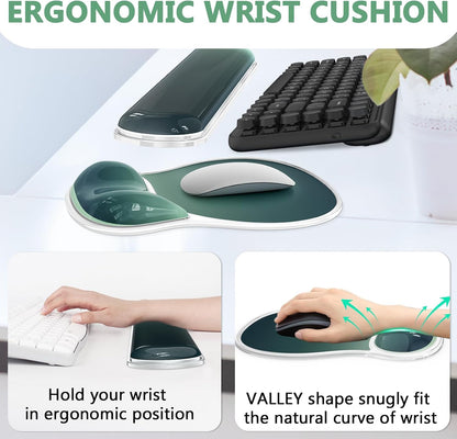 AKIT Ergonomic Mouse Pad and Keyboard Wrist Rest Set, Gel Mousepad, Green