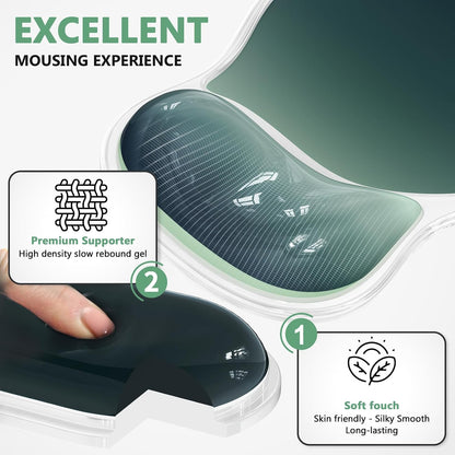 AKIT Ergonomic Mouse Pad and Keyboard Wrist Rest Set, Gel Mousepad, Green
