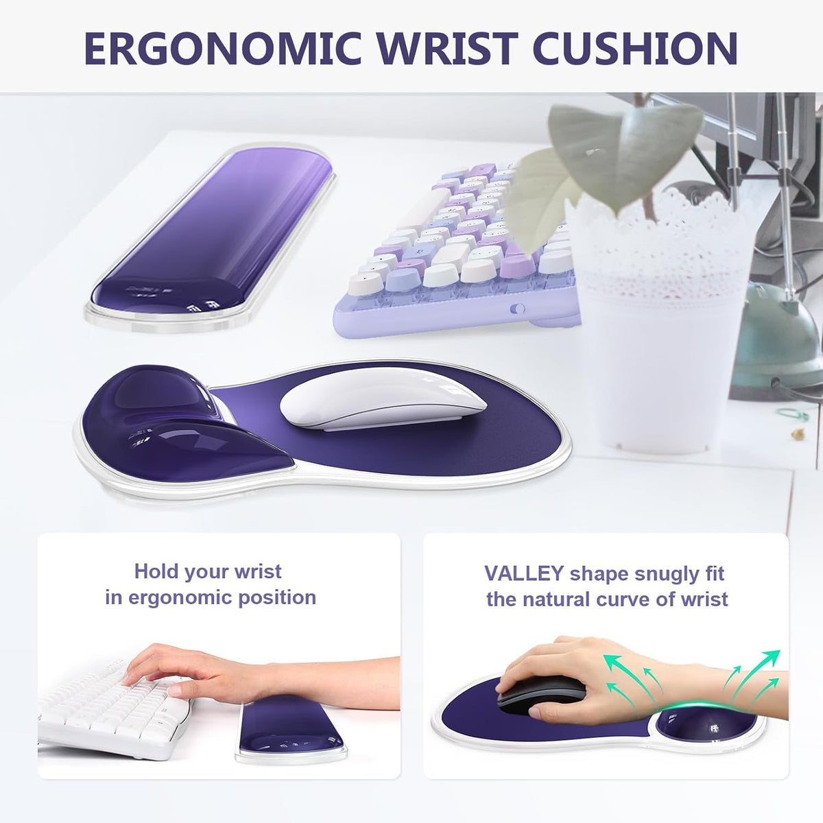 AKIT Ergonomic Mouse Pad and Keyboard Wrist Rest Set, Gel Mousepad, Green