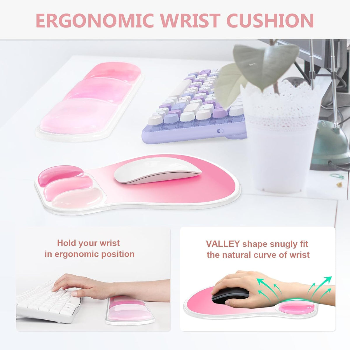 AKIT Ergonomic Mouse Pad and Keyboard Wrist Rest Set, Gel Mousepad, Green