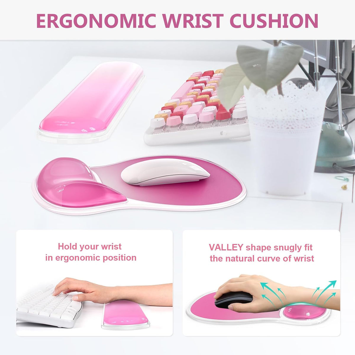 AKIT Ergonomic Mouse Pad and Keyboard Wrist Rest Set, Gel Mousepad, Green