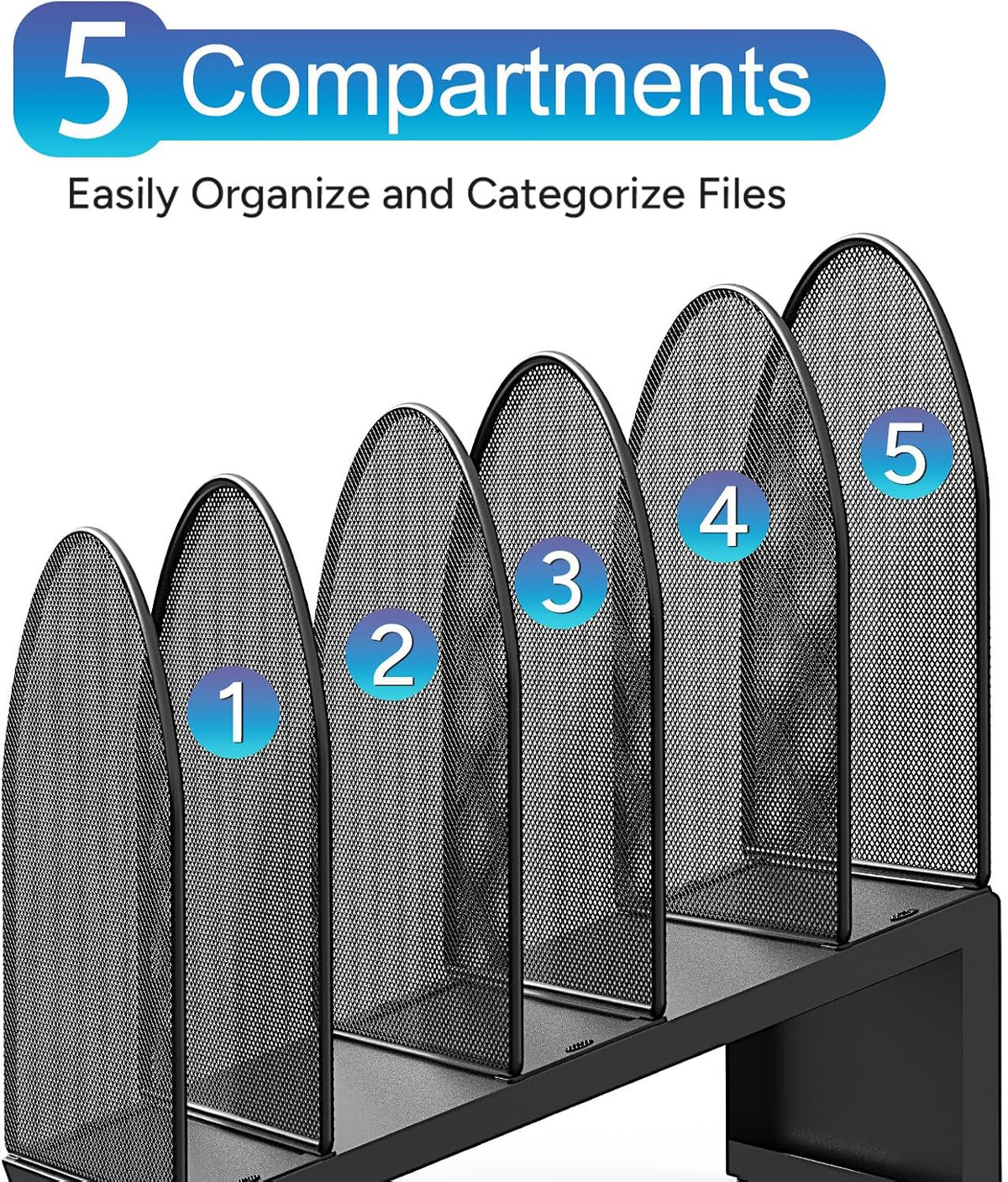 Desktop File Organizer with 5 Compartments