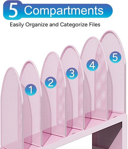 Desktop File Organizer with 5 Compartments