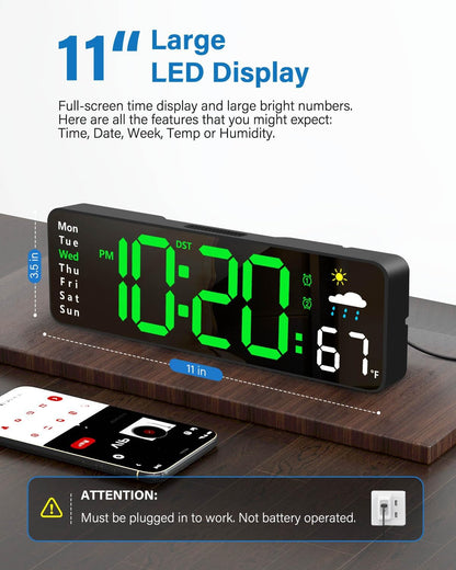 Digital Wall Clock, Digital Clock Large Display with Remote Control, Corded LED Alarm Clocks with Date, Week, Temp, Humidity, Auto DST, Countdown, for Living Room Bedroom Classroom Office (Blue)