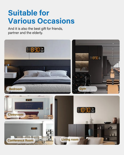 Digital Wall Clock, Digital Clock Large Display with Remote Control, Corded LED Alarm Clocks with Date, Week, Temp, Humidity, Auto DST, Countdown, for Living Room Bedroom Classroom Office (Blue)