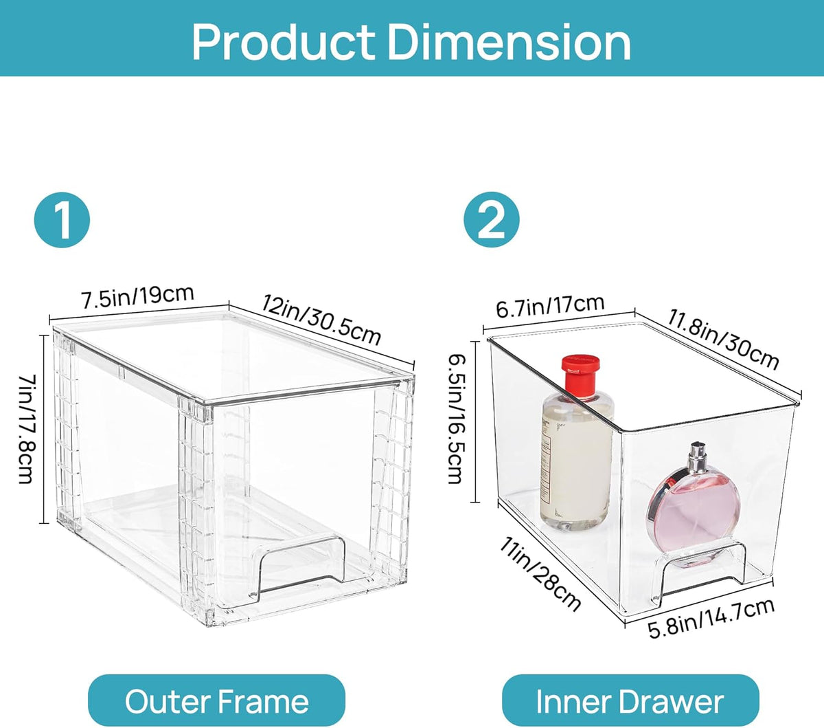 Large Stackable Storage Drawers, Clear