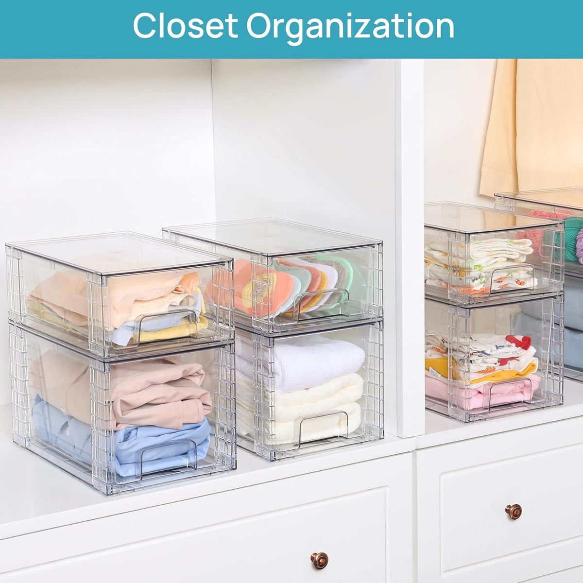Large Stackable Storage Drawers, Clear