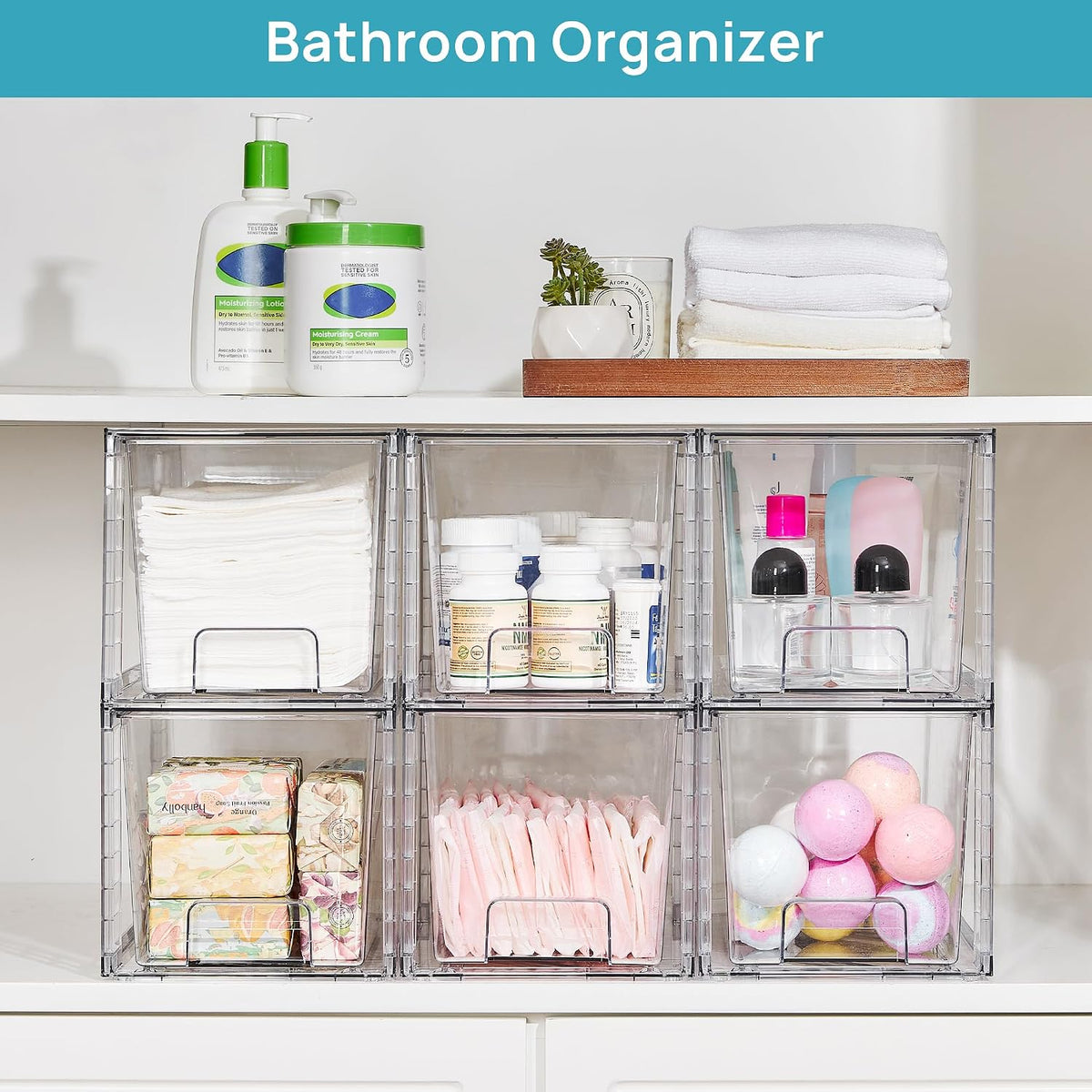 Large Stackable Storage Drawers, Clear