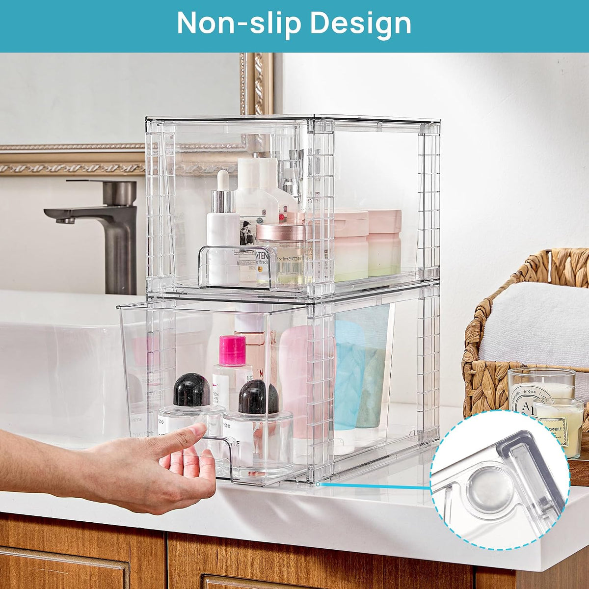 Large Stackable Storage Drawers, Clear
