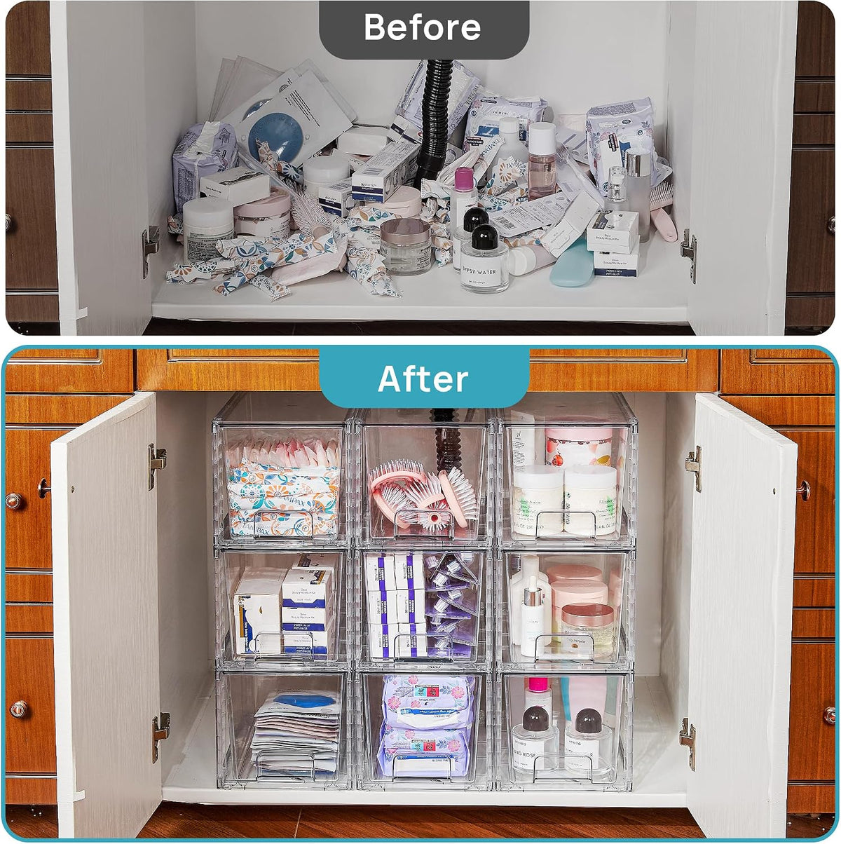 Large Stackable Storage Drawers, Clear