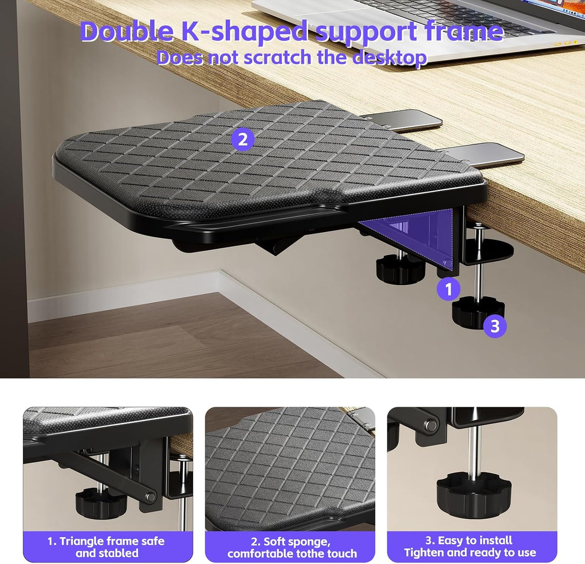 Arm Rest for Desk, 90°Foldable Computer Wrist Rest Shelf