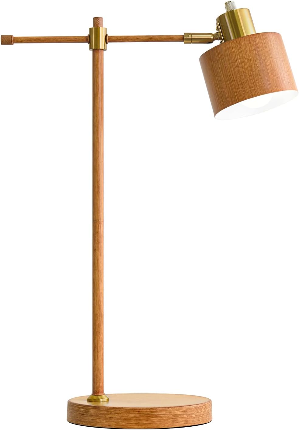 22.2" Mid Century Desk Lamp, Modern Metal Table Lamp with LED Bulb, Adjustable Reading Lamps, Industrial Task Lamp for Home Office, Farmhouse Bedside Lamps with Solid Base, Woodgrain