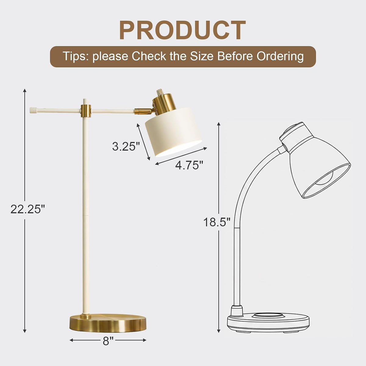 22.2" Mid Century Desk Lamp, Modern Metal Table Lamp with LED Bulb, Adjustable Reading Lamps, Industrial Task Lamp for Home Office, Farmhouse Bedside Lamps with Solid Base, Woodgrain
