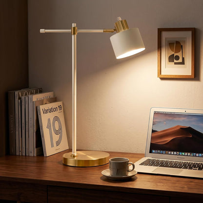 22.2" Mid Century Desk Lamp, Modern Metal Table Lamp with LED Bulb, Adjustable Reading Lamps, Industrial Task Lamp for Home Office, Farmhouse Bedside Lamps with Solid Base, Woodgrain