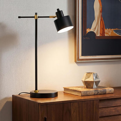 22.2" Mid Century Desk Lamp, Modern Metal Table Lamp with LED Bulb, Adjustable Reading Lamps, Industrial Task Lamp for Home Office, Farmhouse Bedside Lamps with Solid Base, Woodgrain