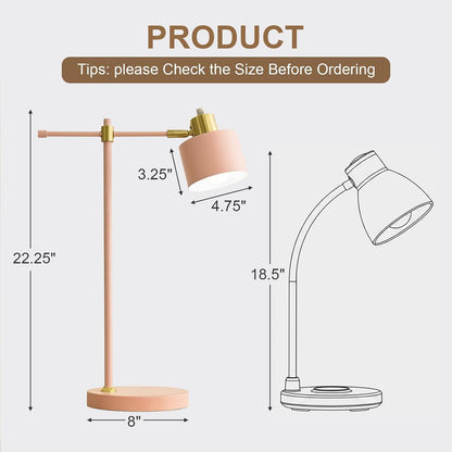 22.2" Mid Century Desk Lamp, Modern Metal Table Lamp with LED Bulb, Adjustable Reading Lamps, Industrial Task Lamp for Home Office, Farmhouse Bedside Lamps with Solid Base, Woodgrain