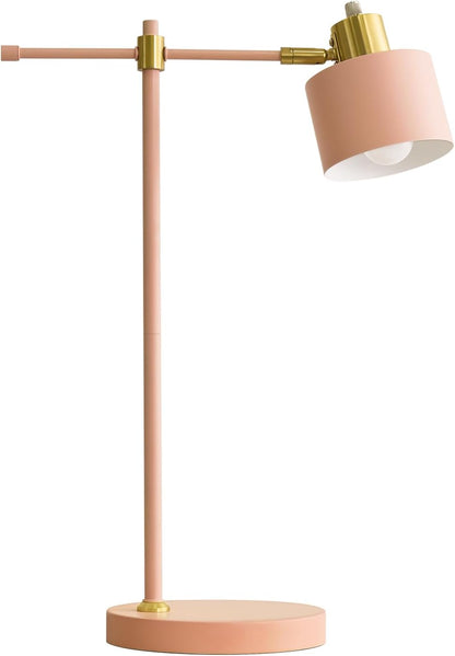 22.2" Mid Century Desk Lamp, Modern Metal Table Lamp with LED Bulb, Adjustable Reading Lamps, Industrial Task Lamp for Home Office, Farmhouse Bedside Lamps with Solid Base, Woodgrain