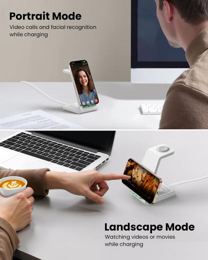 3 in 1 Wireless Charging Station for Apple, Fast Wireless Charger Stand Dock for iPhone 17 16 15 14 13 12 11 Pro Max Plus XR XS X, Apple Watch Ultra/11/10/9/SE/8/7/6/5/4/3/2, AirPods Pro/4/3/2