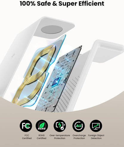 3 in 1 Wireless Charging Station for Apple, Fast Wireless Charger Stand Dock for iPhone 17 16 15 14 13 12 11 Pro Max Plus XR XS X, Apple Watch Ultra/11/10/9/SE/8/7/6/5/4/3/2, AirPods Pro/4/3/2
