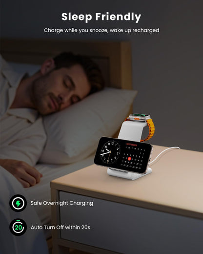 3 in 1 Wireless Charging Station for Apple, Fast Wireless Charger Stand Dock for iPhone 17 16 15 14 13 12 11 Pro Max Plus XR XS X, Apple Watch Ultra/11/10/9/SE/8/7/6/5/4/3/2, AirPods Pro/4/3/2