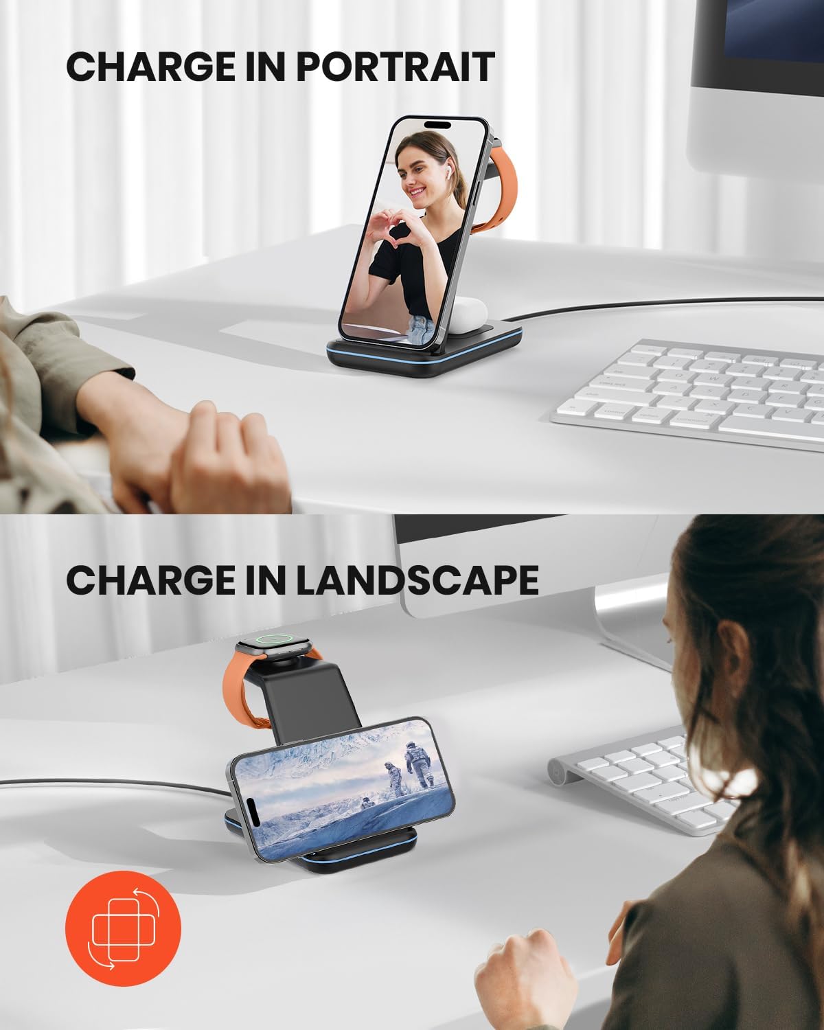 3 in 1 Wireless Charging Station for Apple, Fast Wireless Charger Stand Dock for iPhone 17 16 15 14 13 12 11 Pro Max Plus XR XS X, Apple Watch Ultra/11/10/9/SE/8/7/6/5/4/3/2, AirPods Pro/4/3/2