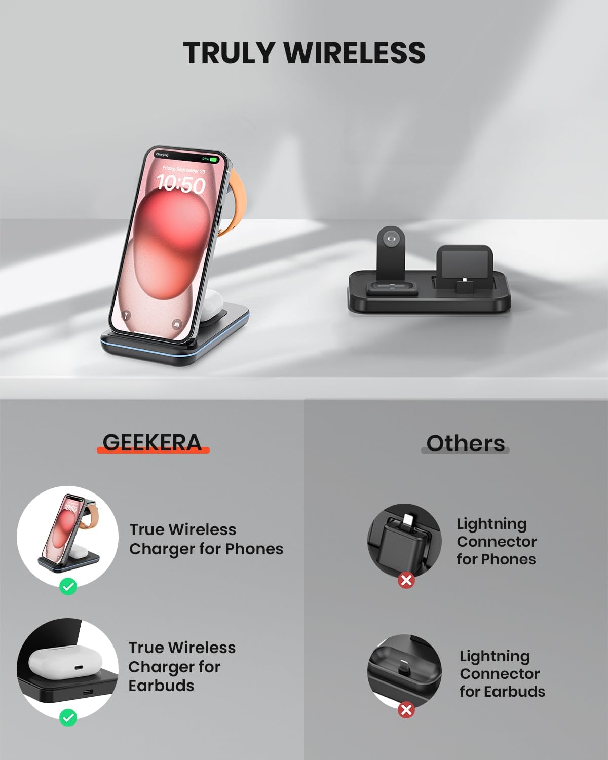 3 in 1 Wireless Charging Station for Apple, Fast Wireless Charger Stand Dock for iPhone 17 16 15 14 13 12 11 Pro Max Plus XR XS X, Apple Watch Ultra/11/10/9/SE/8/7/6/5/4/3/2, AirPods Pro/4/3/2
